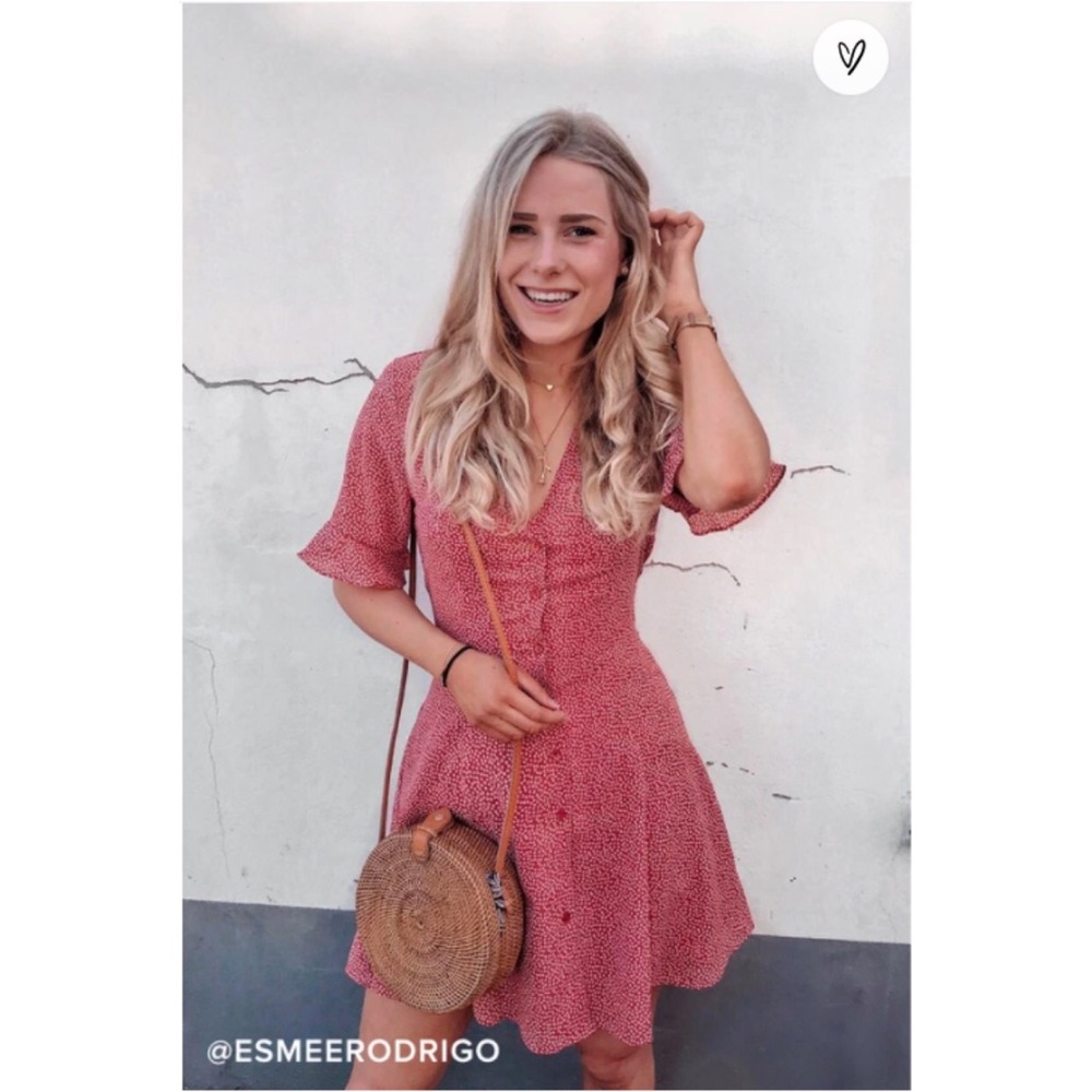 Lulus Red Print Button-up Dress size M Like New